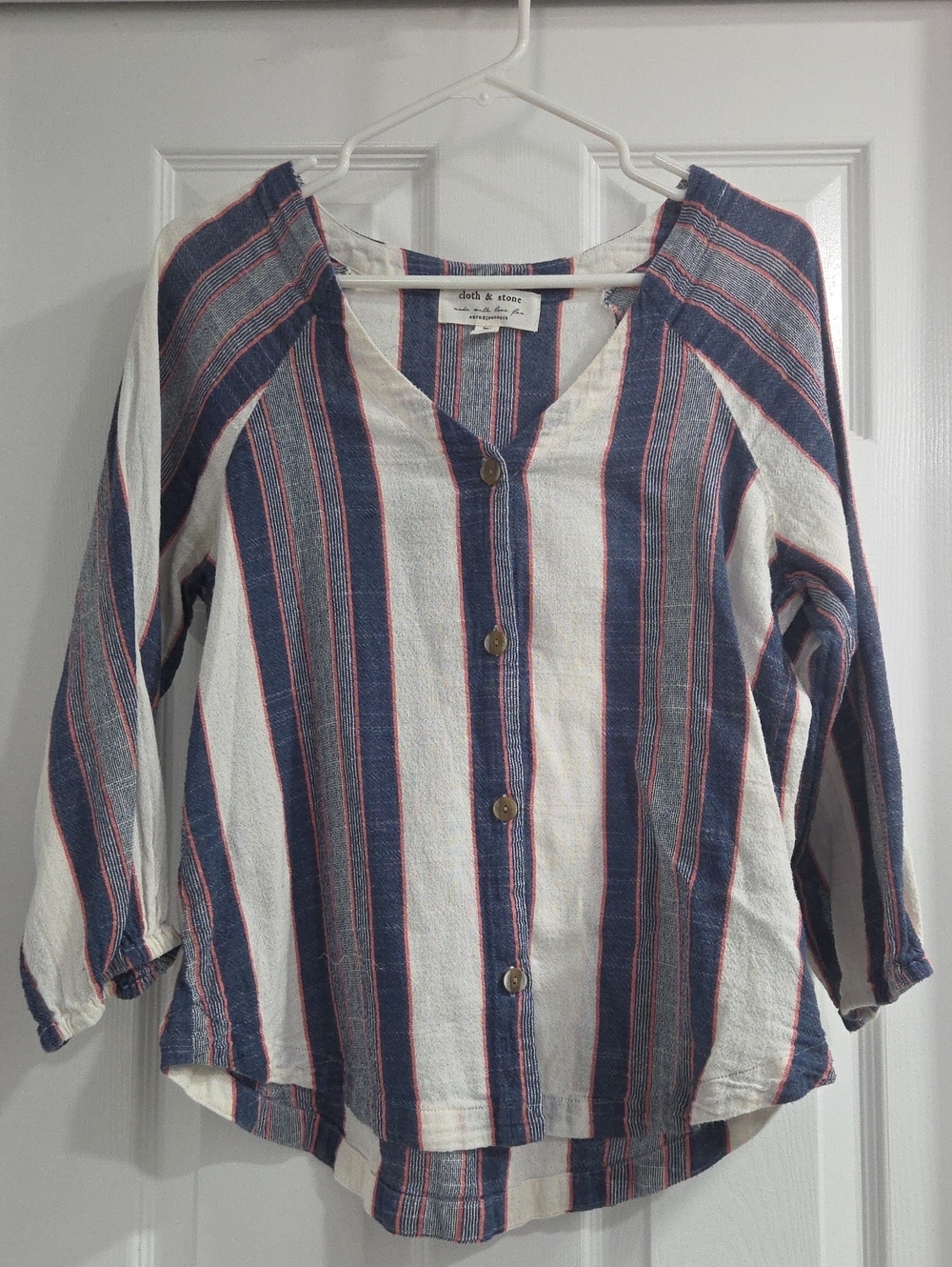 Anthropologie Blue, White & Red Striped Button-Front Top - Cloth & Stone